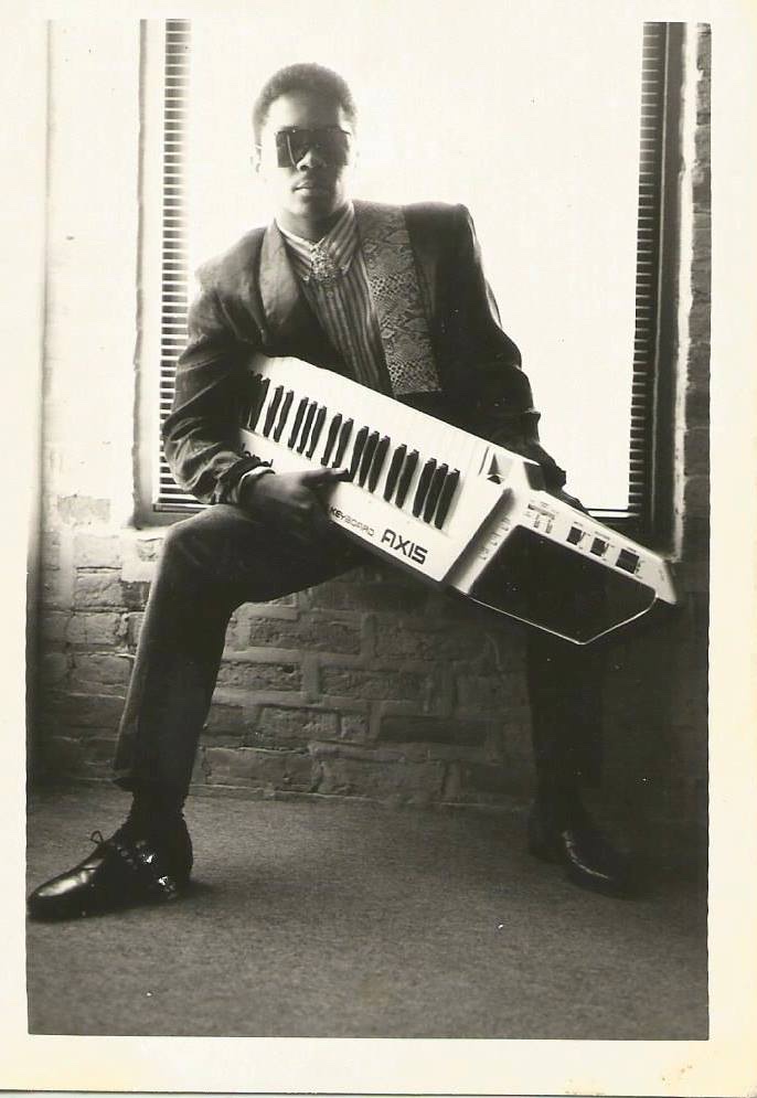 Chip E. with Roland Axis keytar, 1985